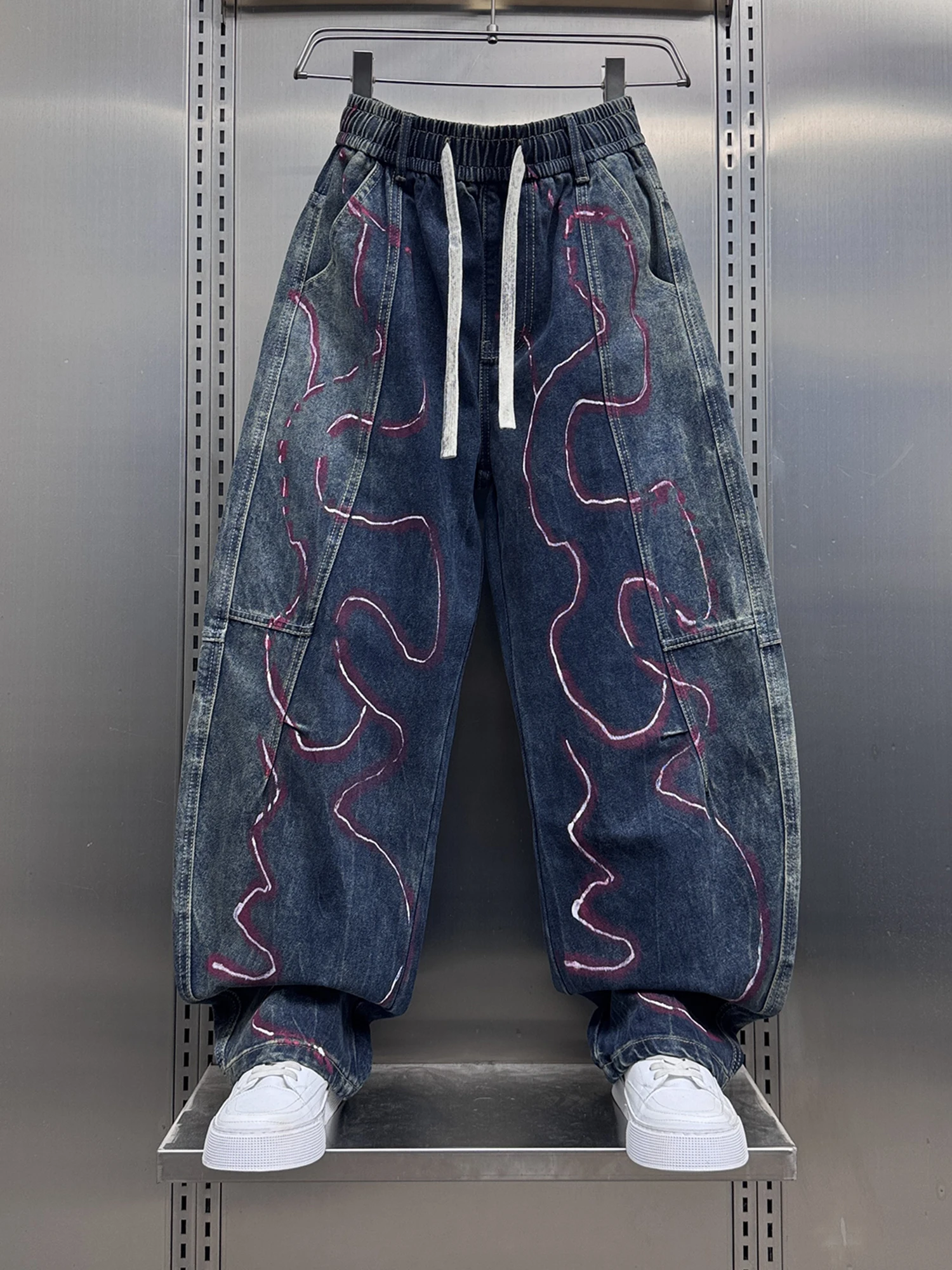 

Men's Spring 2026 New Sle Patchwork Trim fiti Straight Leg Jeans Trendy American High Street Loose Fit Casual Jeans