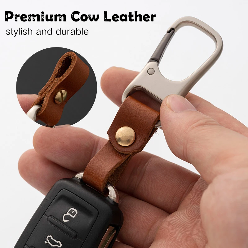 Cow Leather Car Key Holder with Detachable Keychain DIY Belt Hanging Car Keychain EDC Pocket Key Holder Organizer