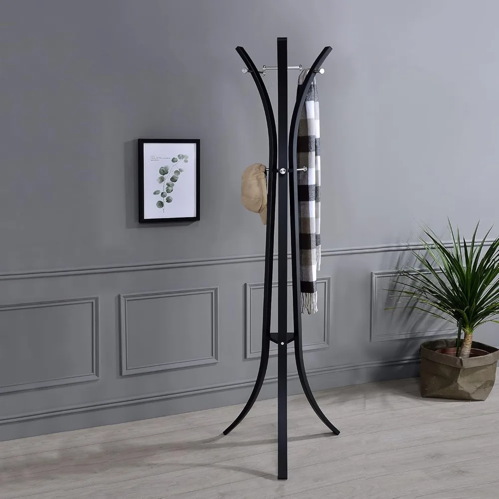 

King's Brand Furniture-Laporte 9-Hook Freestanding Metal Coat & Hat Rack Stand, Black