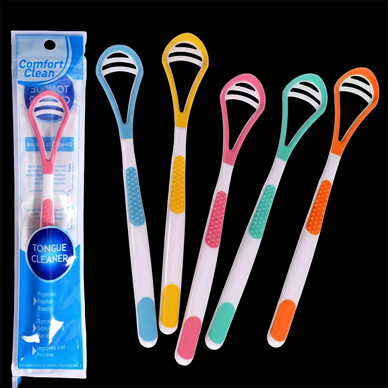 1pc Dual Uses Tongue Scraper Cleaners Reusable Oral Health Cleaning Brush Hygiene Care Toothbrush Mouth Fresh Breath Oral Tools
