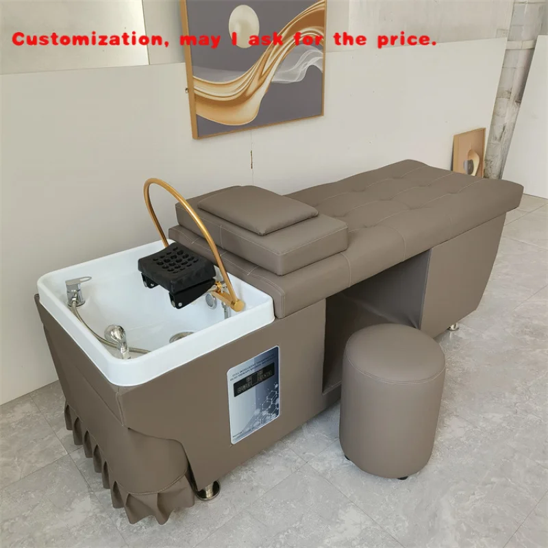 custom.KISEN Luxury Top Quality PU Leather Hair Washing Massage Chair Lay Down Table Shampoo Bed Hair Beauty Salon Thai Styl