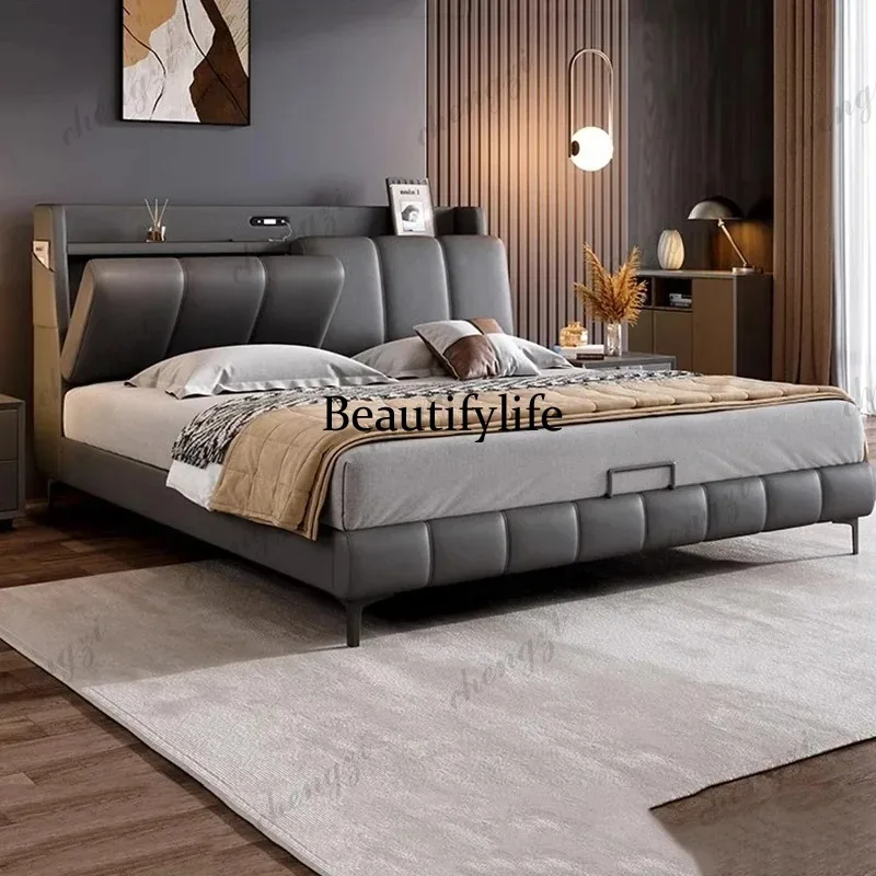 L181 Camas de Lujo Italianas Grises con Colchón, Cabeceros con Gran Espacio de Almacenamiento, Camas Dobles, Camas King Size, Muebles para 2 Personas