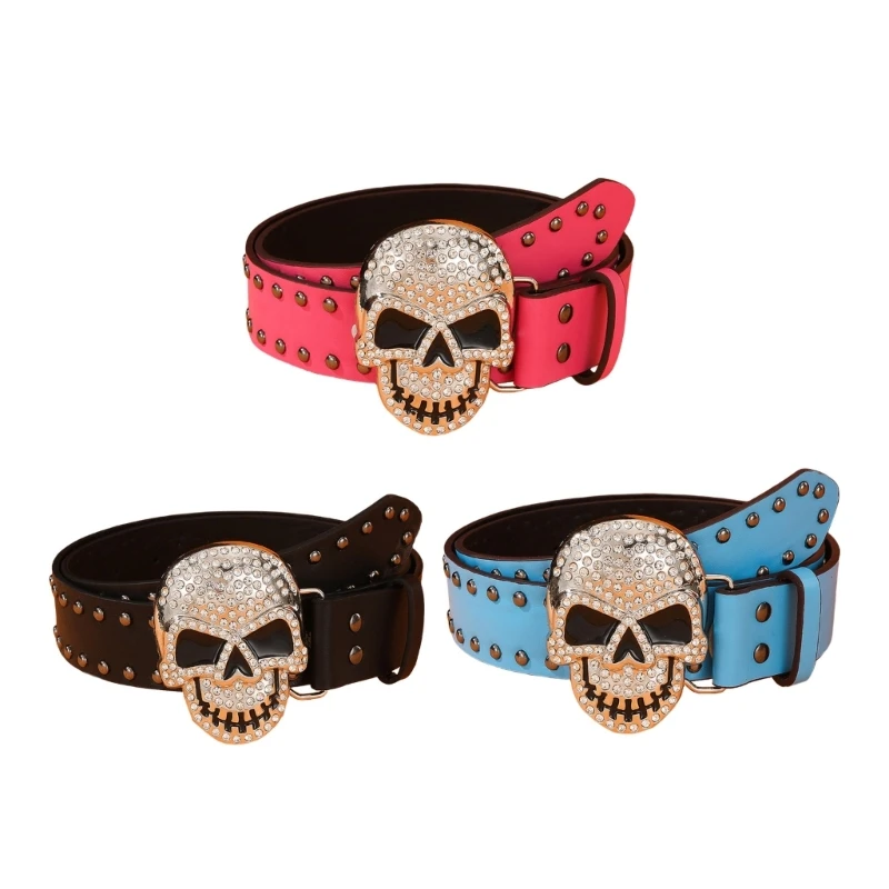 Skull Buckle Belt Cool Hiphop Dance Belt Eye Catching Waistbelt for Teens Adult