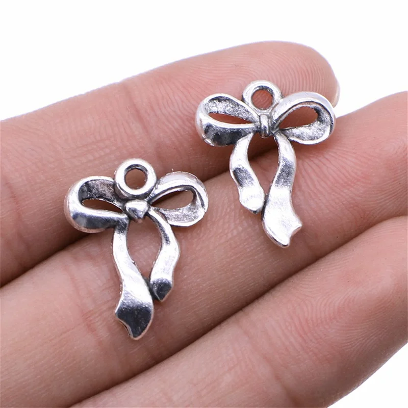 10pcs Bow Charms For Jewelry Making 17x22mm Antique Silver Color Accessories