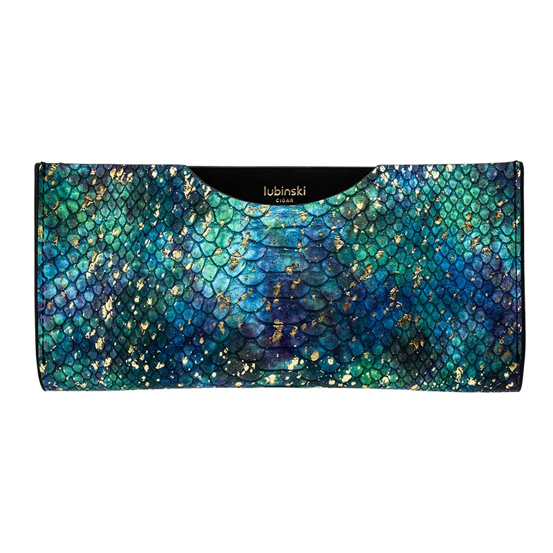 

LUBINSKI Portable Alloy Box Leather Cover Black Devil Fish Pattern/Green Crocodile Pattern 3CM Portable Cigar Box Leather Cover