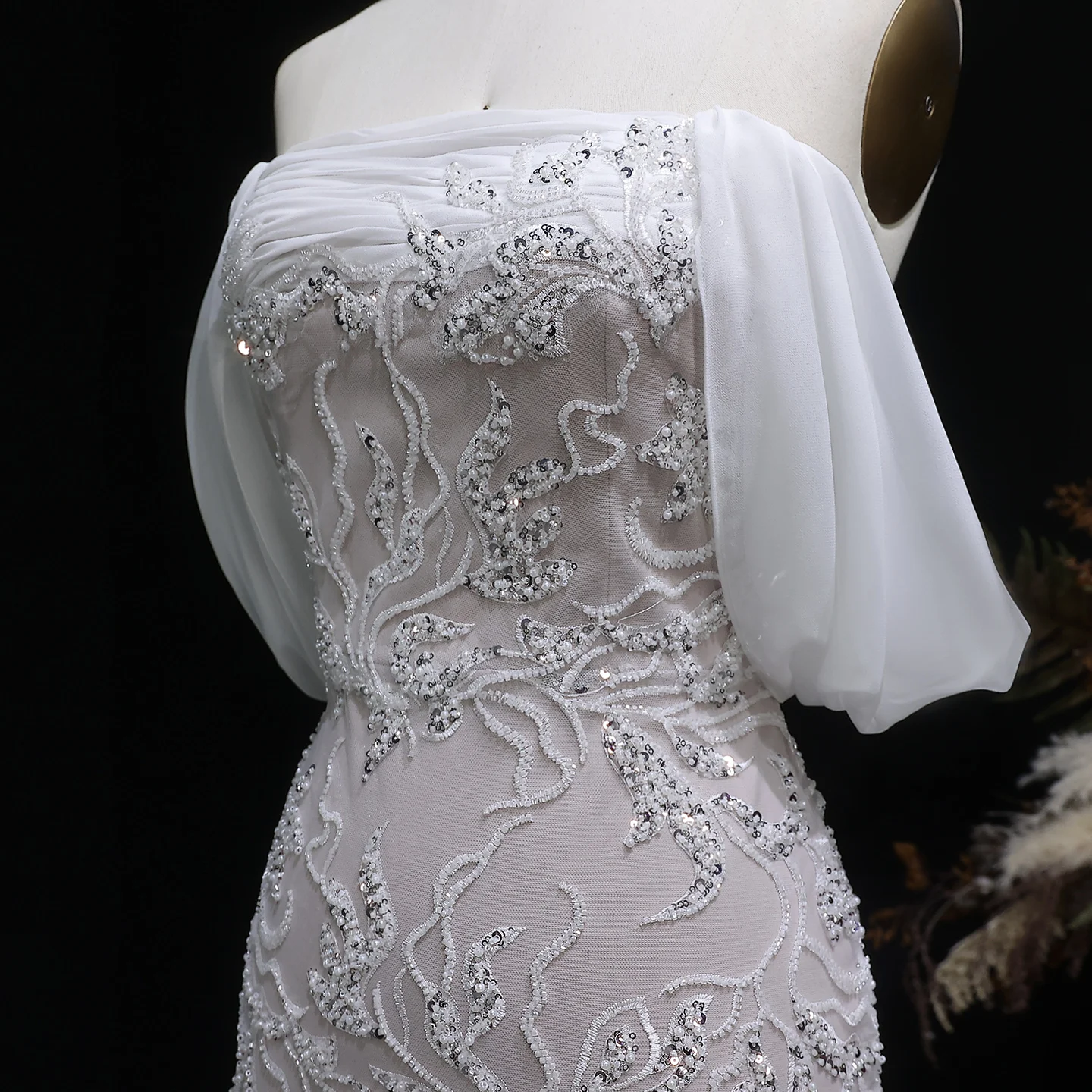Sharon Said Elegantes Schulterfreies Abendkleid Meerjungfrau Perlenbesetztes Rückenfreies Ballkleid für Hochzeitsfeier SS622 Maßanfertigung – Detail 11