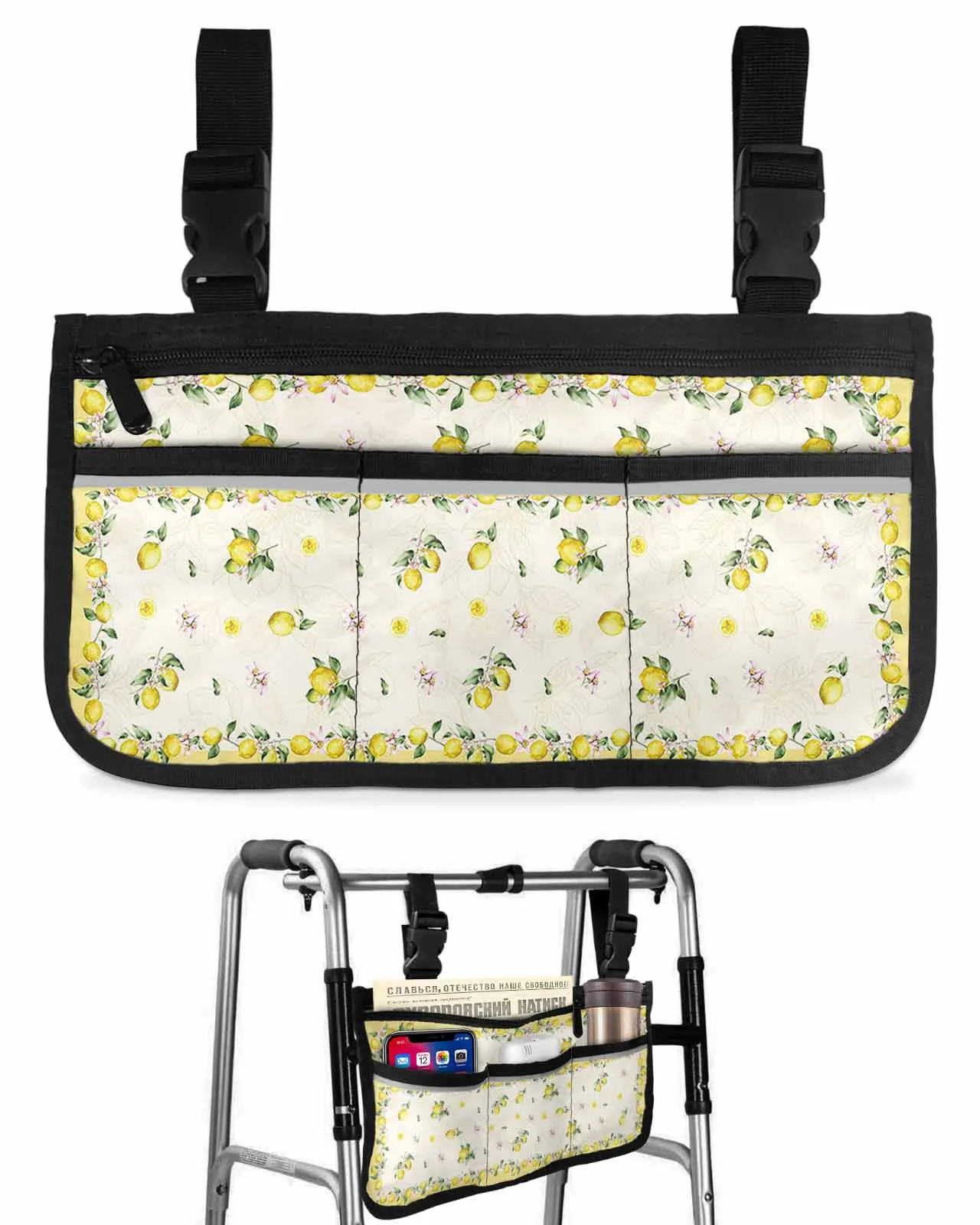 Idyllic Summer Fruit Lemon Wheelchair Bag With Pockets Armrest Side Bags Electric Scooter Walking Frame Storage Pouch