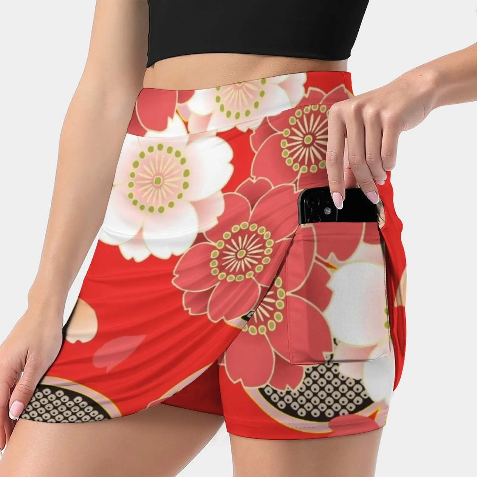 

Vintage Japanese Wedding Kimono Pattern Women's skirt Sport Skort Skirt With Pocket Fashion Korean Style Skirt 4Xl Skirts