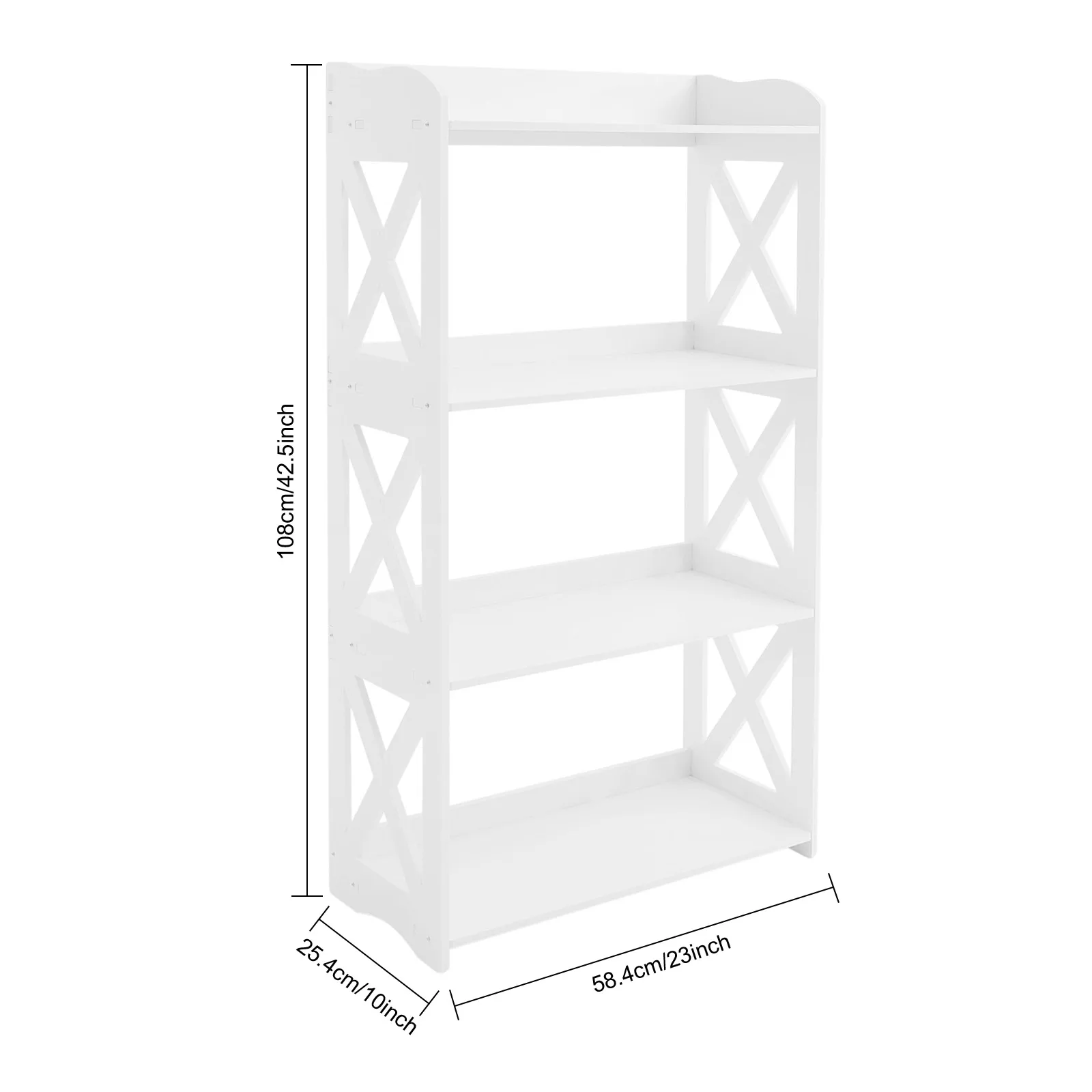 4-stufiges PVC-Bücherregal, weißes offenes Regal mit geräumiger Stauraum, stabiles wasserabweisendes Bücherregal, moderner, bodenstehender Organizer – Detail 5