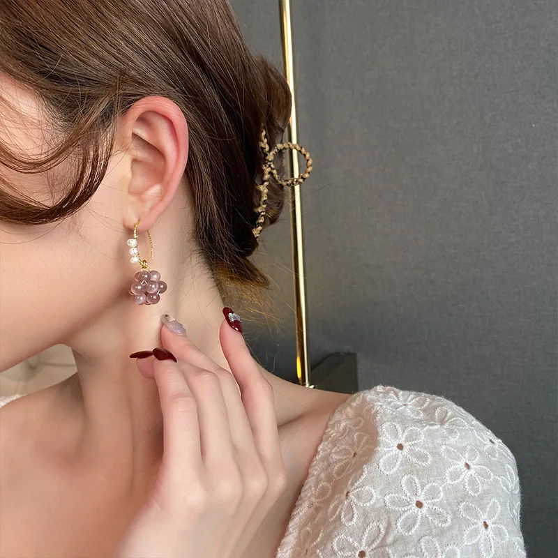 Original Grape Design Purple Opal & Freshwater Pearl 14K Gold Filled Female Drop Earrings Promotion Jewelry For Women No Fade