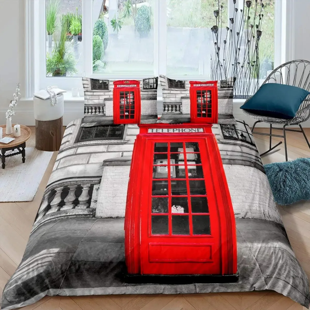 

Big Ben Comforter Cover Boys Famous Telephone Booth Bedding Set for Teens Retro London Cityscape Duvet Cover Set with Pillowcase