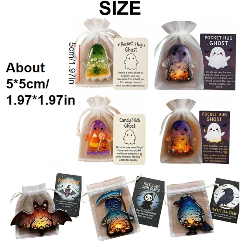 

1Set Halloween Ghost Pocket Cards Pocket Comfort Ghosts Pockets Hug Ghost With Encouragement Card Cute Mini Charm Gifts