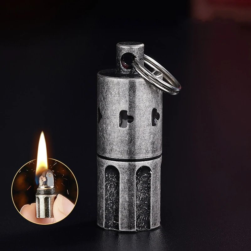 Mini Compact Keychain Grinding Wheel Ignitor Oil Refillable Outdoor Survive Camping Kerosene Lighter Smoking Accessories Gadgets