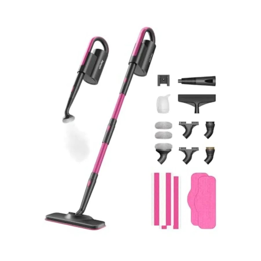 19-in-1 Steam Mop Dual-Rod Design with Detachable Handheld Steamer for Walls Grouts Hard Floors Tiles Includes Multi-purpose Ac