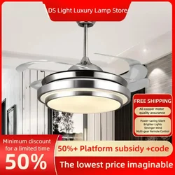 Modern Indoor Ceiling Fan Modern Brushed Nickel 42 Inch Retractable Led High Quality Ceiling Fan Lighting with Hidden Blades