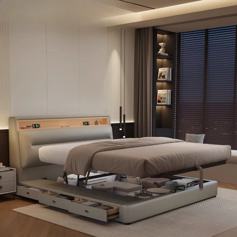 

Headboard Organizer Bed Storage Shelves Queen Cream Deluxe Nightstands Bed Lounge Upholstery Muebles Para El Hogar Furnitures