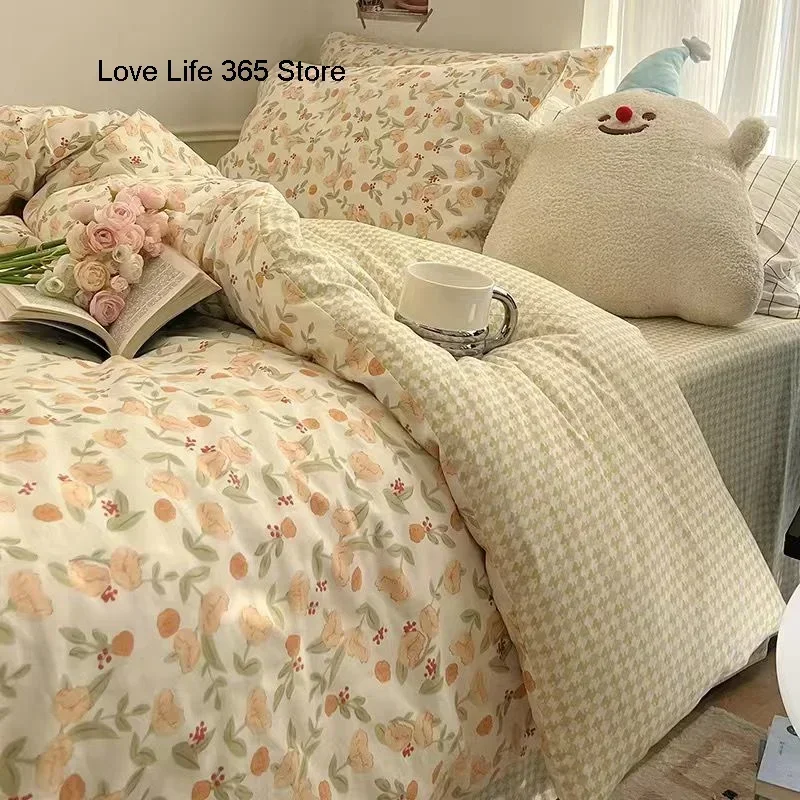 Ins Cream Cherry Bedding Set Cartooon Fruit Duvet Cover Polyester high quality Linen Bedroom Decor Home Textile For Girls Kids