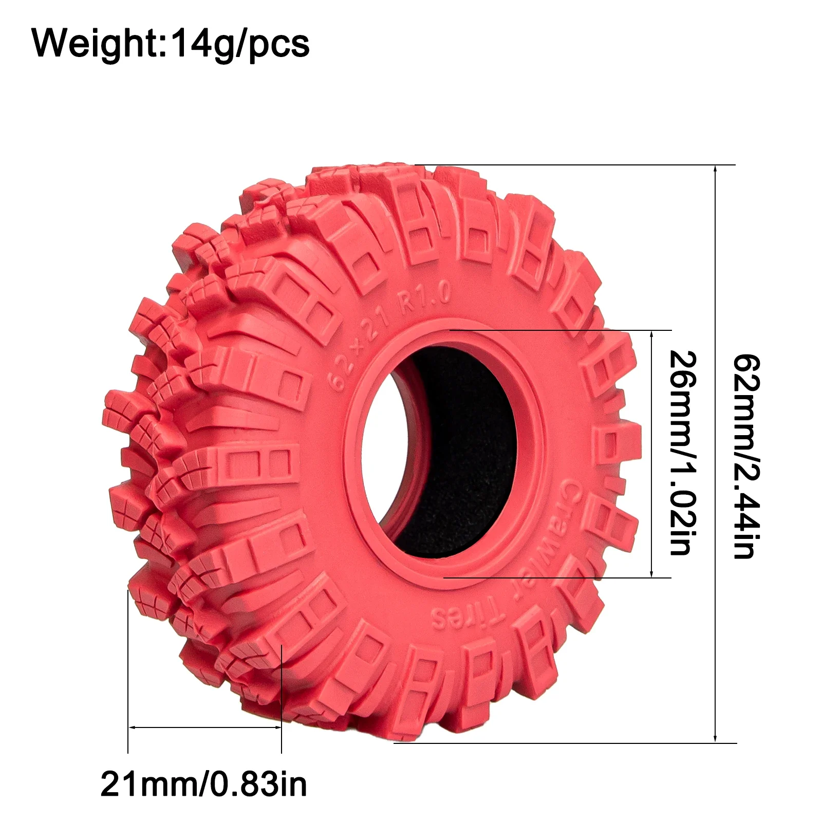 

1.0 Tires Soft High Grip Colored RC All Terrain Tire 4PCS with Foam Insert for 1/18 1/24 TRX4M SCX24 FCX24 Upgrade Parts