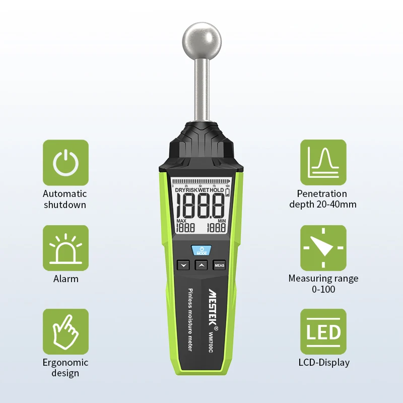 Non-invasive  Digital Spherical Moisture Tester Multifunctional LCD Display Soil  plank wall Wood Concrete Moisture Tester