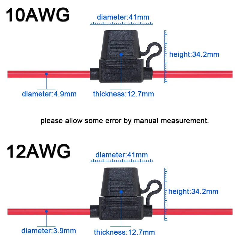 5pcs Waterproof Mini Small Medium Auto Fuse Holder 16/14/12/10AWG Car Blade Fuse wire cable 10A 20A 30A 50A fuse Power Socket