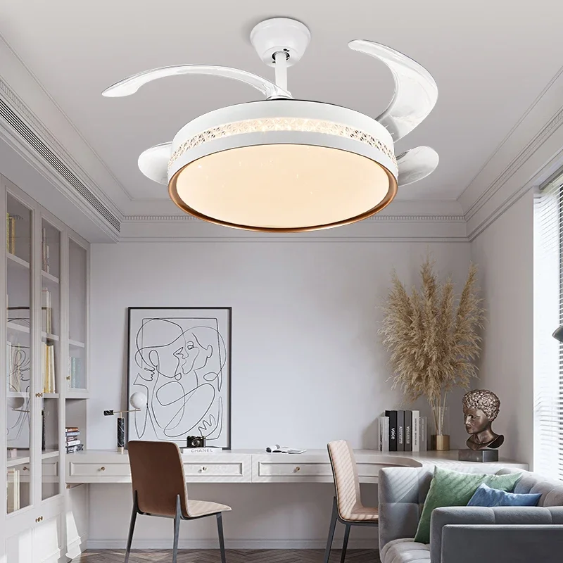 

LED wrought iron smart invisible fan lamp modern minimalist bedroom dining room living room integrated ceiling fan lamp