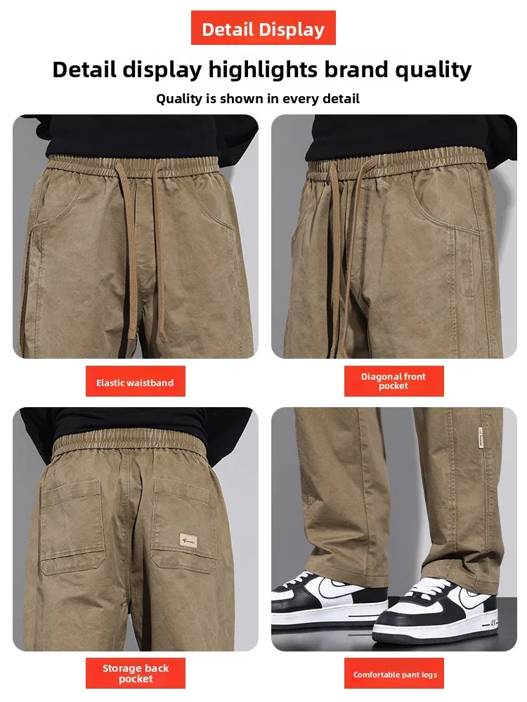 กางเกงขายาวทรงตรงผ้าฝ้ายแท้ลำลองสำหรับผู้ชาย ฤดูใบไม้ร่วง ฤดูหนาว รุ่นใหม่ สไตล์สปอร์ต ทรงหลวม ใส่ได้หลากหลาย เหมาะสำหรับทำงาน