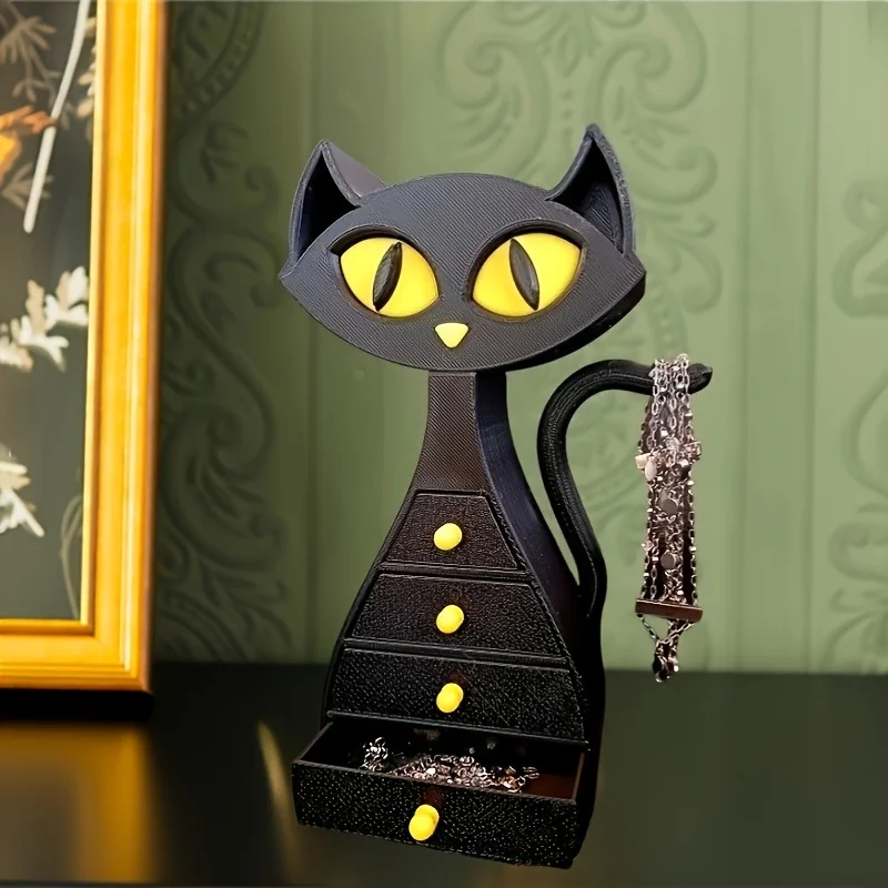 Joyas en forma de gato negro, accesorios, caja decorativa, pieza de almacenamiento de arte decorativo, opción de regalo ideal para el día de San Valentín