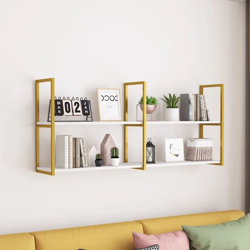 Golden wall shelves, bookshelves, iron wall display racks, multi-layer shelves, minimalist wall shelves, wine storage cabinets