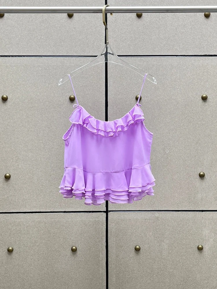 

Violet ruffled women's tank tops, elegant, stylish, and versatile chiffon women's clothes, 2026 summer new style.