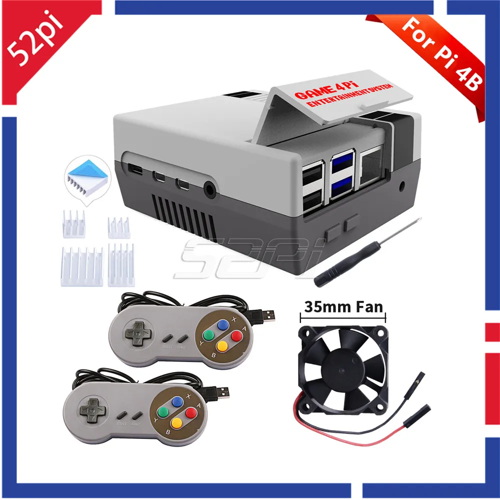 

52Pi Nes4Pi Game 4Pi Case Kit ABS Functional Cooling Fan Heatsinks Screwdrivers Only for Raspberry Pi 4 B ( 4 Model B )