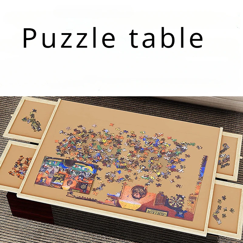 Wooden Puzzle Table with Drawers - Perfect for 1000 Piece Puzzles and Fidget Toys