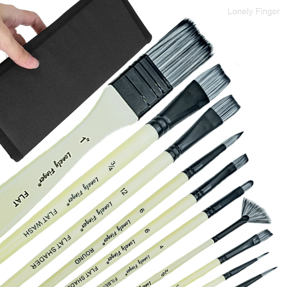 

Набор кистей для рисования, 10 кистей для акриловой живописи в футляре, нейлоновые щетки для волос для акрила, акварели, масла и гуа