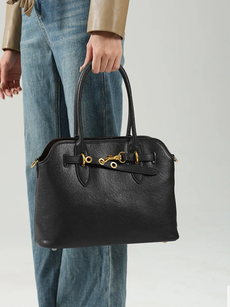 

Genuine Leather Women Bag Large Capacity Cowhide Bag New Simple Fashion Ladies Commuting Handbag Retro Temperament Shoulder Bag