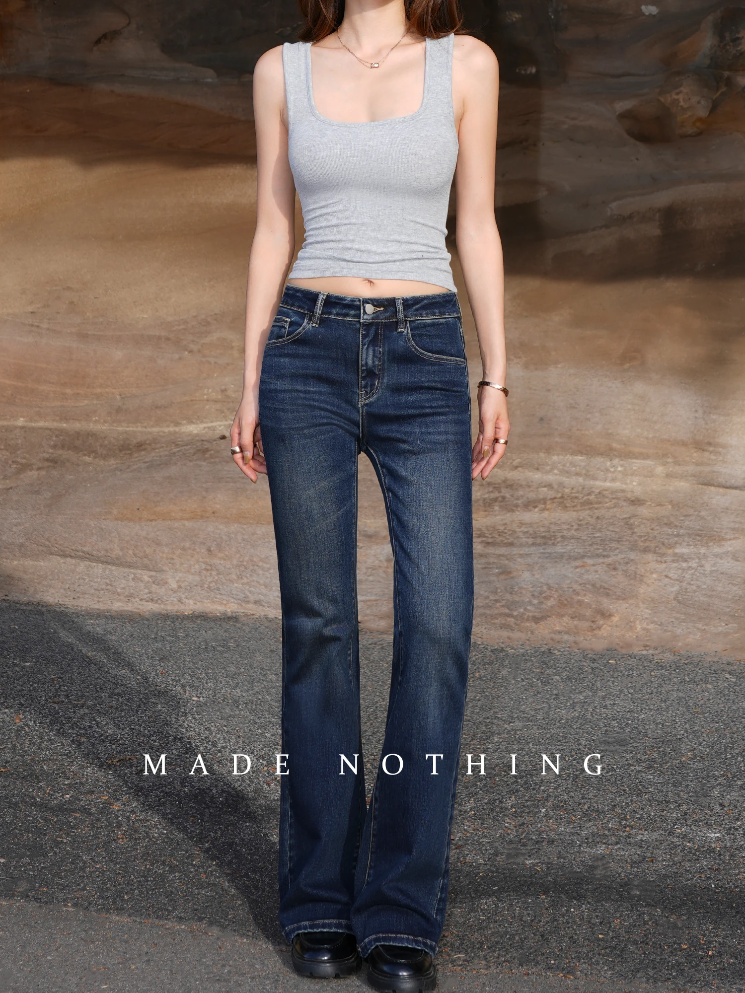 

Женские джинсы-клеш с высокой талией, эластичные, темно-синие, винтажные, свободного кроя, повседневные, на молнии