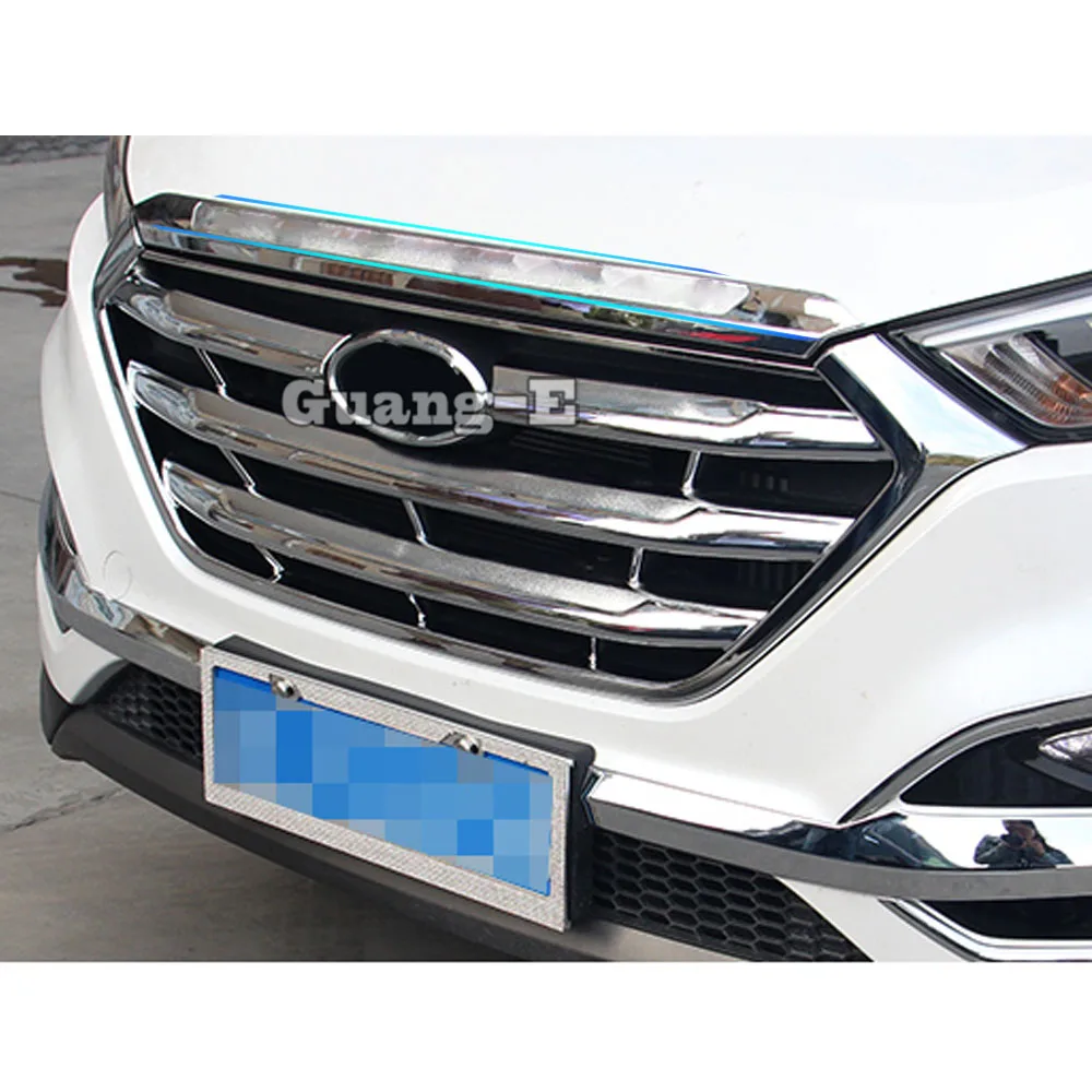 For Hyundai Tucson 2015 2016 2017 2018  Car Garnish Cover ABS Chrome Front Engine Machine Grille Upper Hood Lid Trim Lamp 1pcs