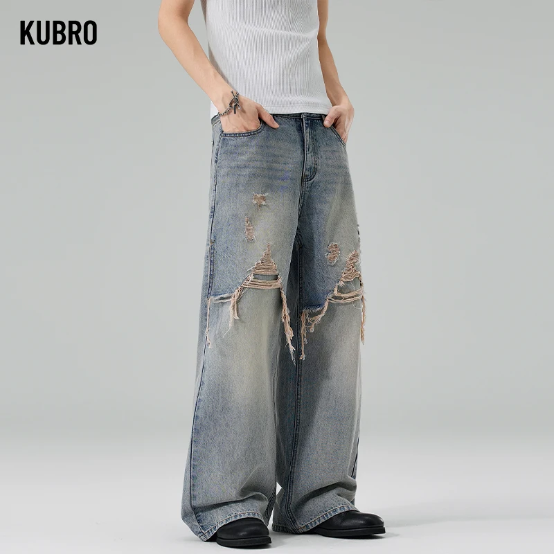 

Мужские джинсы Y2K прямого кроя с эффектом потертости, рваные, с дырками, из выстиранного денима, весенние, свободные, однотонные, с карманами на молнии, повседневные, тренд 2026