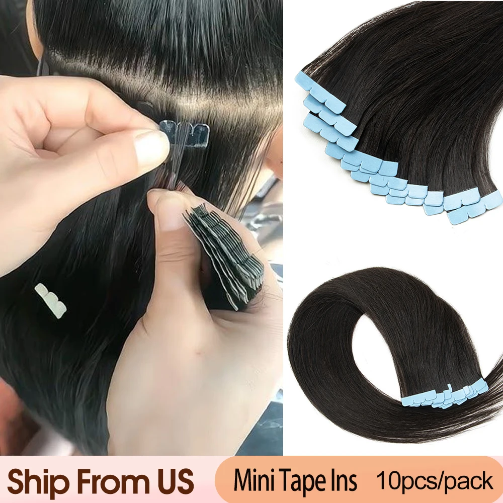 Mini Tape in Hair Extensions Human Hair Natural Tape in Extentions 3x0.8cm Invisible Tape 10pcs/pack For Side Hair