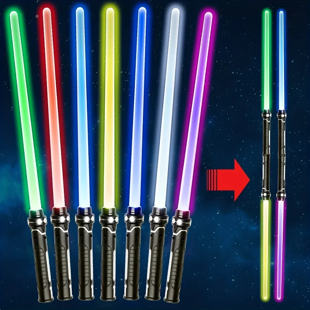 

2-in-1 Lightsaber Telescopic Flash Sword Toy Red & Blue or 7 Colours for Kids Cosplay Weapon, Rave Prop with Battle Sound