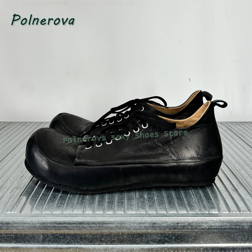 Cocked Round Toe Lace Up Loafers Shoes Solid Casual Thick Sole Retro Dark Men's Shoes 2026 Spring Street Style Boxing Shoes New