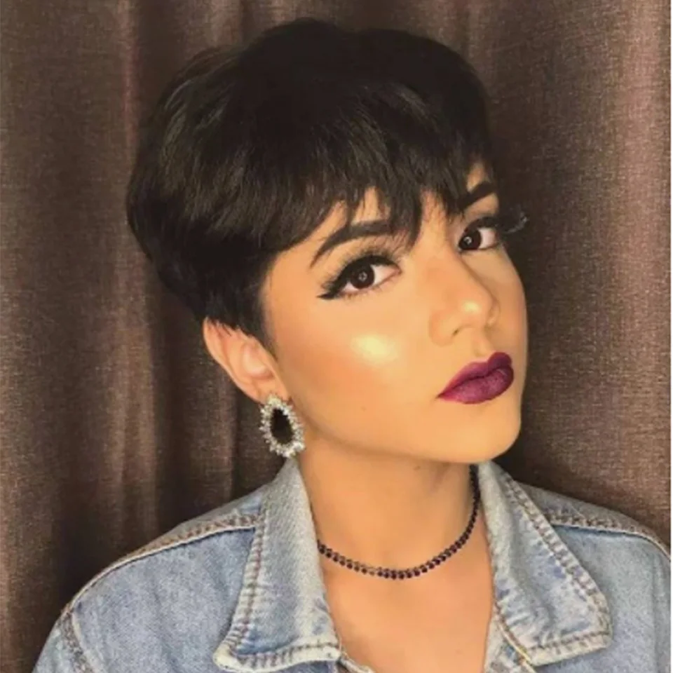 

Rebecca Short Bob Straight Human Wigs With Bangs Brazilian Hair Pixie Cut Wig Hair Wigs For Women Cheap Glueless Wig Free Shippi