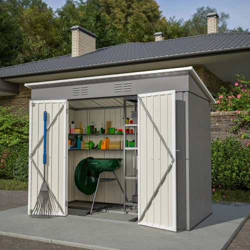 8x4 FT metalen gereedschapsschuur tuinhuis inclusief metalen foundation (zonder vloer), weerbestendige tuinschuur