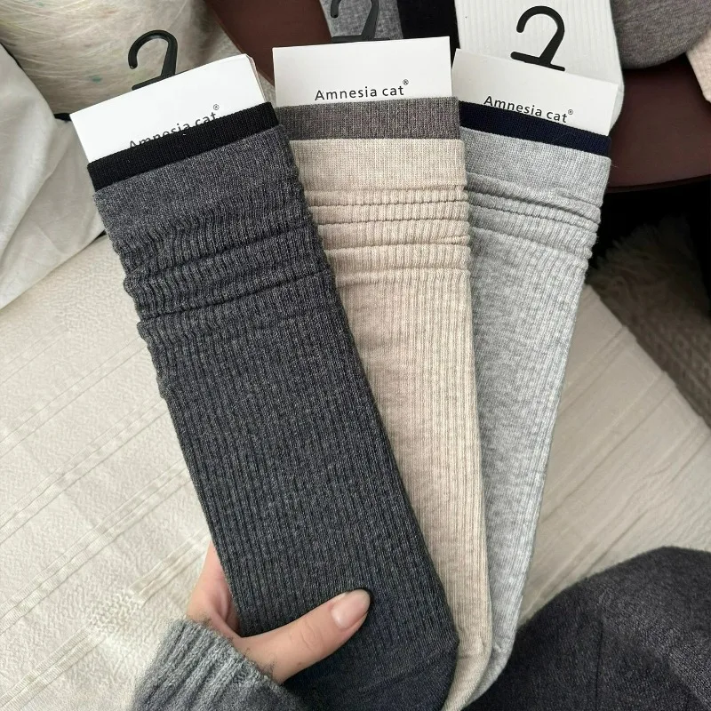 1/4Pairs خليط اللون الجوارب النساء الخريف محبوك وهمية قطعتين منتصف أنبوب جوارب Harajuku بلون جوارب قطنية غير رسمية #5