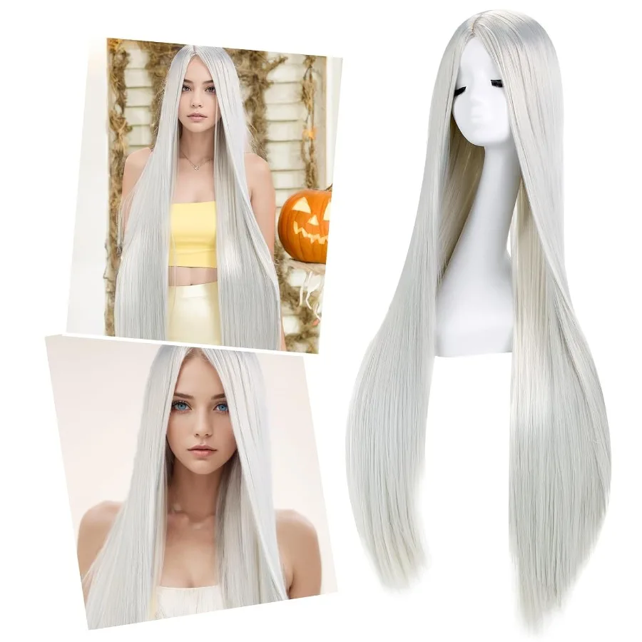 باروكة صناعية طويلة للنساء 40 بوصة 100 سم شعر مستقيم مع الجزء الأوسط مثالية لملابس الحفلات التنكرية الأنيمي للاستخدام اليومي والرسوم