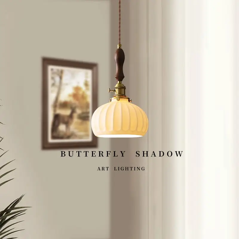 

Japanese style white ceramic pumpkin pendant light restaurant bar homestay Zen tea room retro lighting fixtures