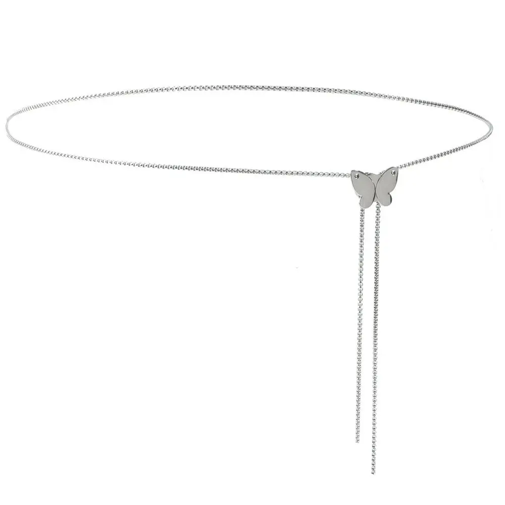 Verstellbare Taillen kette neue Schmetterling Blume Silber Metall Halskette einfach 2 in 1 dünnen Gürtel Frauen