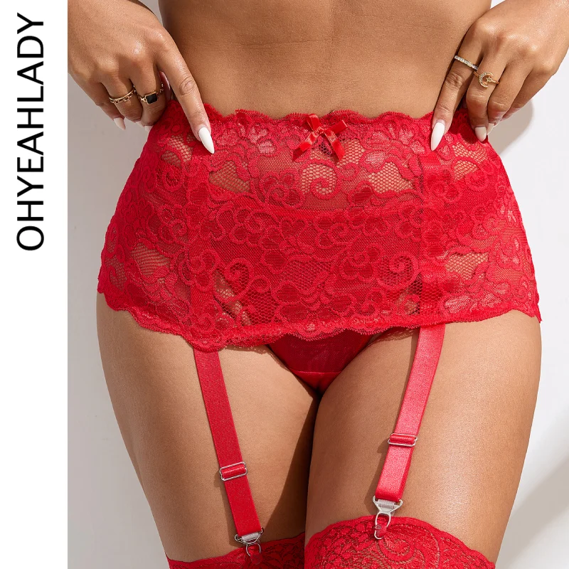 Ohyeahlady High Waist Belts for Women's Sexy Mesh Garter Elastic Lingerie Plus Size Floral Suspenders Underwear With 4 Strap Set