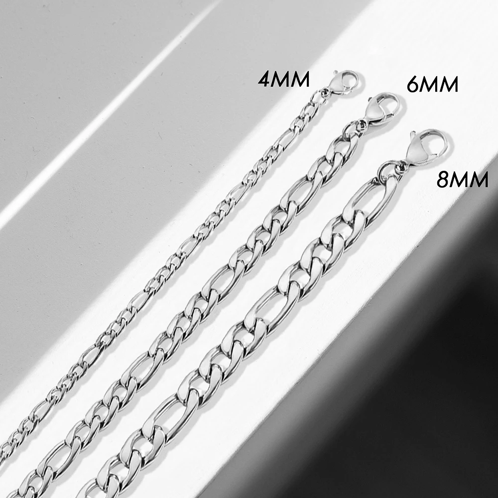 eManco Classic Figaro Chain Bracelet Women Trend For Women Jewelry Silver Color Width 4/6/8MM Stainless Steel Chain Bracelet