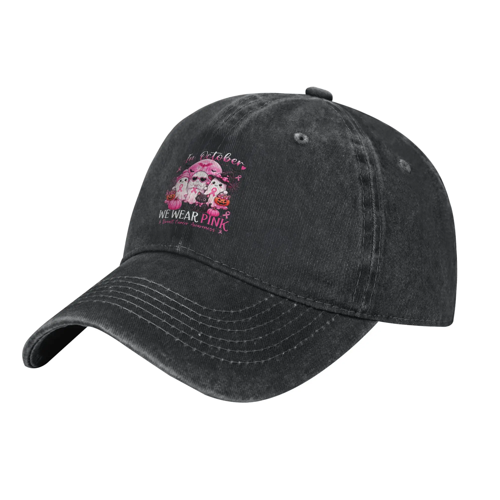 in October We Wear Pink Ghost Breast Cancer Casual Baseball Cap Summer  Trucker Hat Adjustable Outdoor Gym Snapback Cap