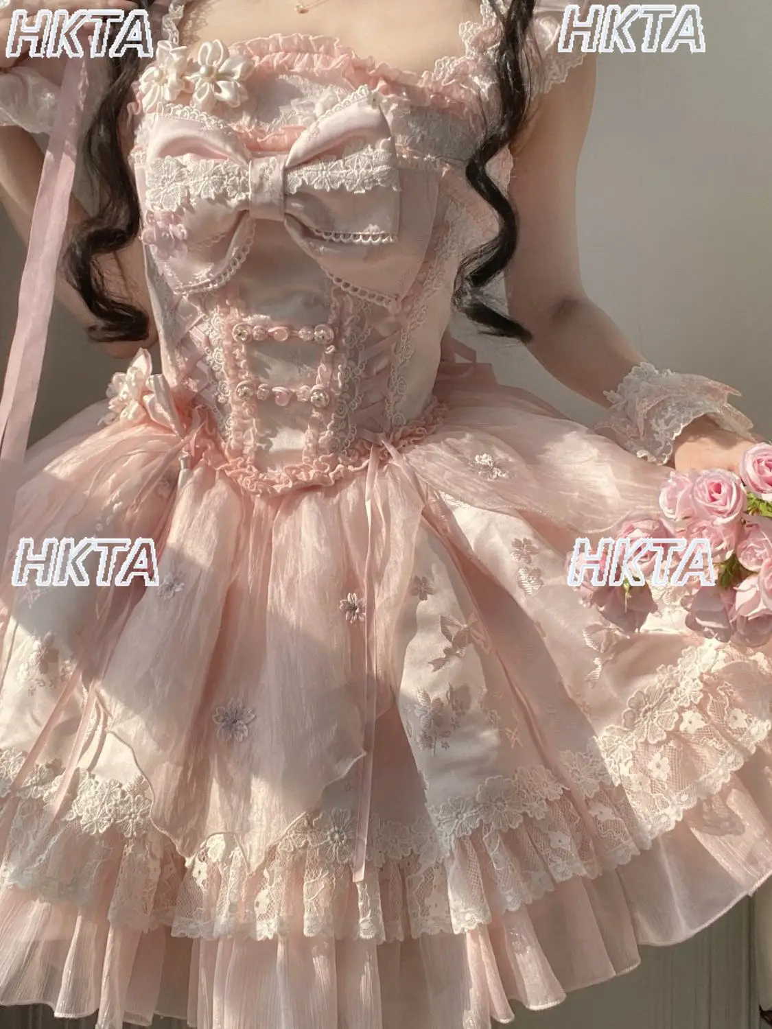 

Милое кавайное кружевное сетчатое бальное платье в стиле Лолиты с летающими рукавами, вечернее платье, студенческое платье принцессы для бара-мицвы на талии, женское платье принцессы