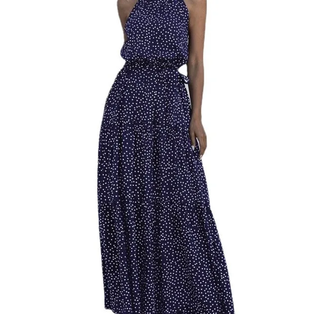 Abito lungo Boho da donna con stampa floreale Abiti da festa retrò Abito maxi vintage estivo senza maniche con lacci e spalle scoperte